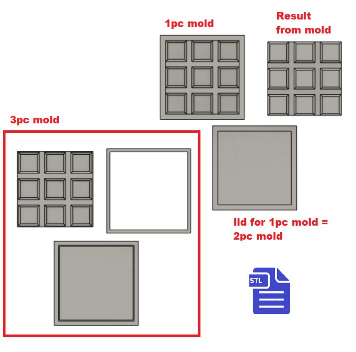 1pc + 2pc + 3pc 9 cube snap bar Bath Bomb Mold STL File