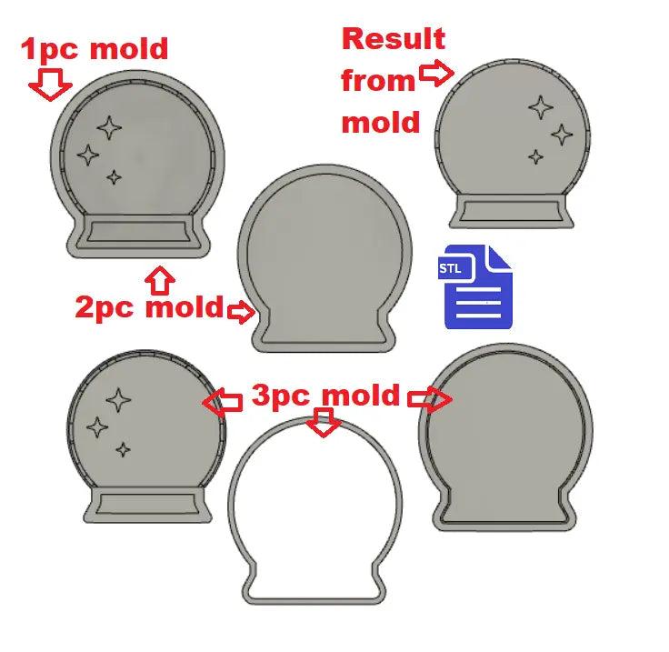 1pc, 2pc & 3pc Crystal Ball Bath Bomb Mold STL File