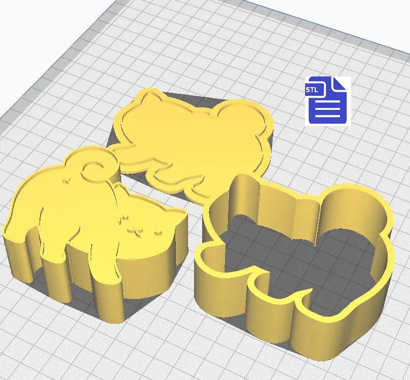3pc Playing Kitten Behind Bath Bomb Mold STL File