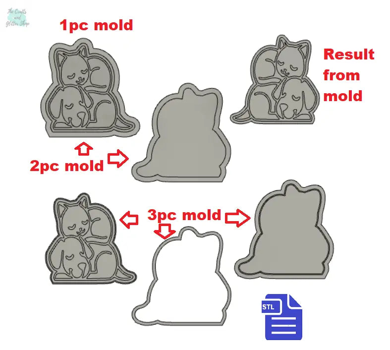 1pc + 2pc + 3pc Cat sleeping on top of Dog Bath Bomb Mold STL File - for 3D printing - FILE ONLY - mold for bath bombs solid shampoo bars - The Crafts and Glitter Shop