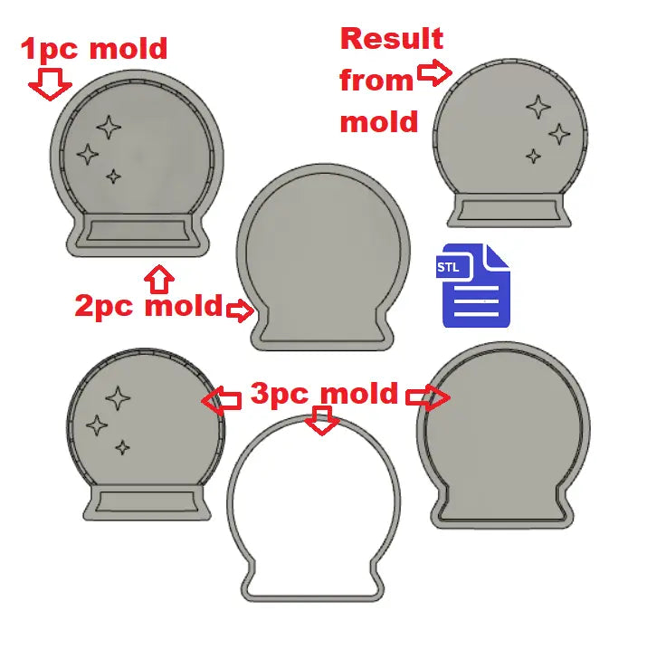 1pc, 2pc & 3pc Crystal Ball Bath Bomb Mold STL File - for 3D printing - FILE ONLY - The Crafts and Glitter Shop