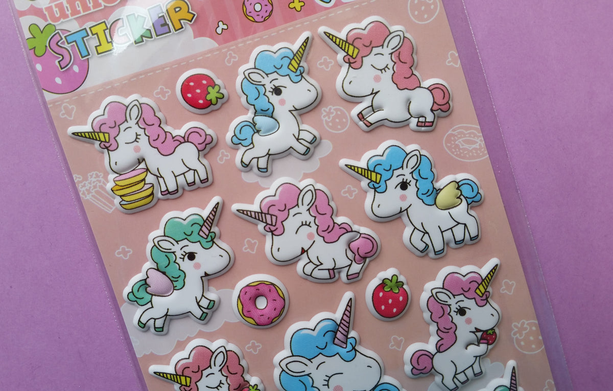 2 Sheets Unicorn Puffy Stickers Pvc Cute Sticker Diy Decoration
