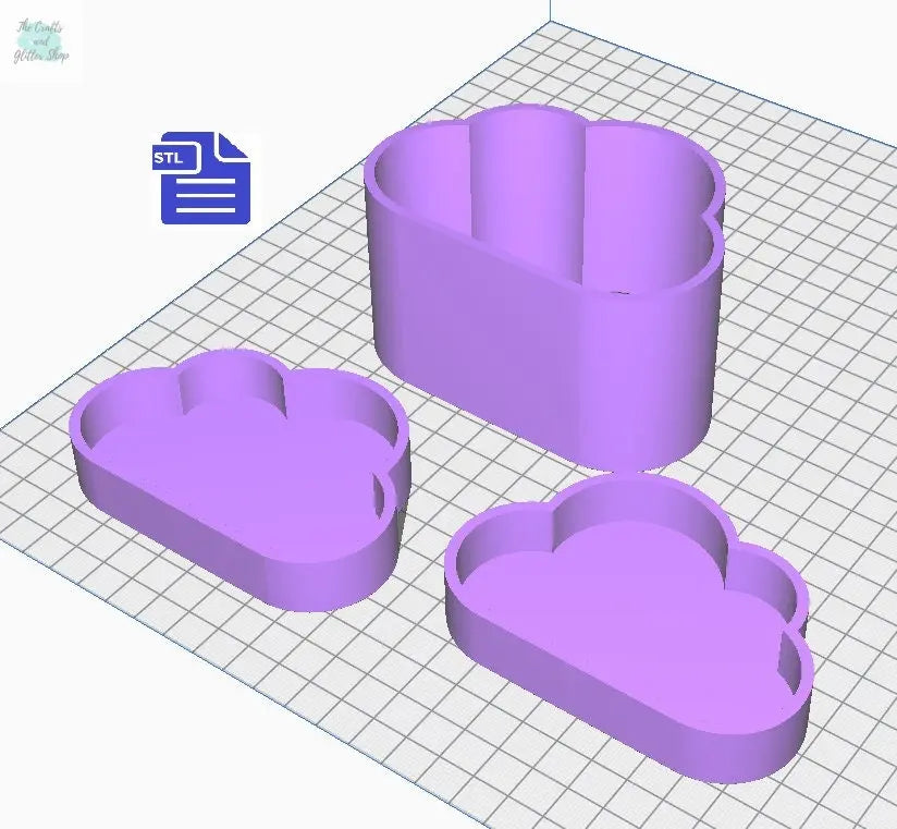 3 Piece Cloud Bath Bomb Mold STL File - for 3D printing - FILE ONLY - Cloud Bath Bomb Press Mould - Shower Steamer Hand Press Mold - The Crafts and Glitter Shop