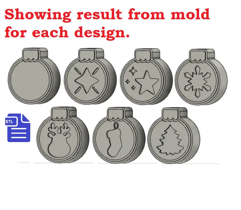 3pc 7in1 Christmas Bauble Bath Bomb Mold STL File - for 3D printing - FILE ONLY - 3 part Xmas Ornament Manual Hand Press Mould - 7 designs - The Crafts and Glitter Shop