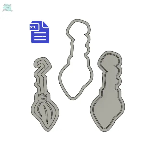 3pc Broom Bath Bomb Mold STL File - model for 3D printing - FILE ONLY for printing your own mold for bath bombs shower steamers fizzies - The Crafts and Glitter Shop