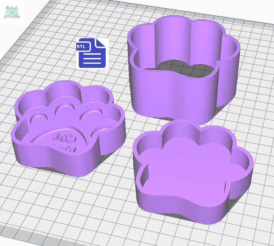 3pc Cat Mom Paw Bath Bomb Mold STL File - for 3D printing - FILE ONLY - 3 piece Pet Mother's Day Bath Bomb Hand Press Mould - The Crafts and Glitter Shop