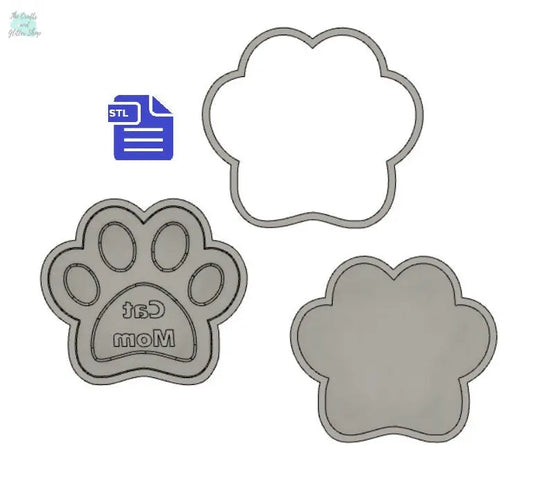 3pc Cat Mom Paw Bath Bomb Mold STL File - for 3D printing - FILE ONLY - 3 piece Pet Mother's Day Bath Bomb Hand Press Mould