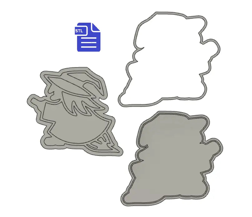 3pc Flying Witch Bath Bomb Mold STL File - for 3D printing - FILE ONLY - 3 piece Witch push mold for bath bombs solid shampoo bath fizzies - The Crafts and Glitter Shop