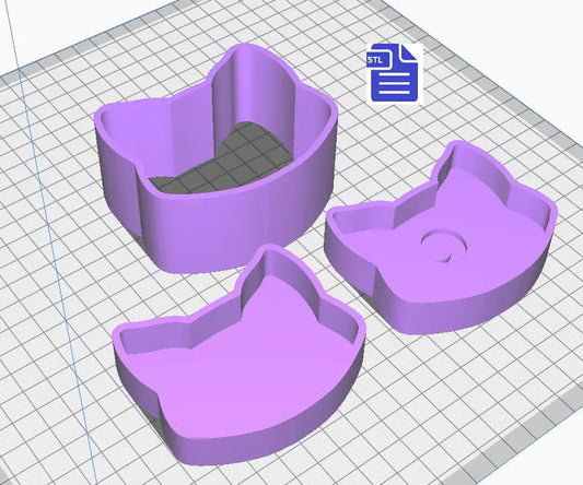 3pc Moon Cat Bath Bomb Mold STL File