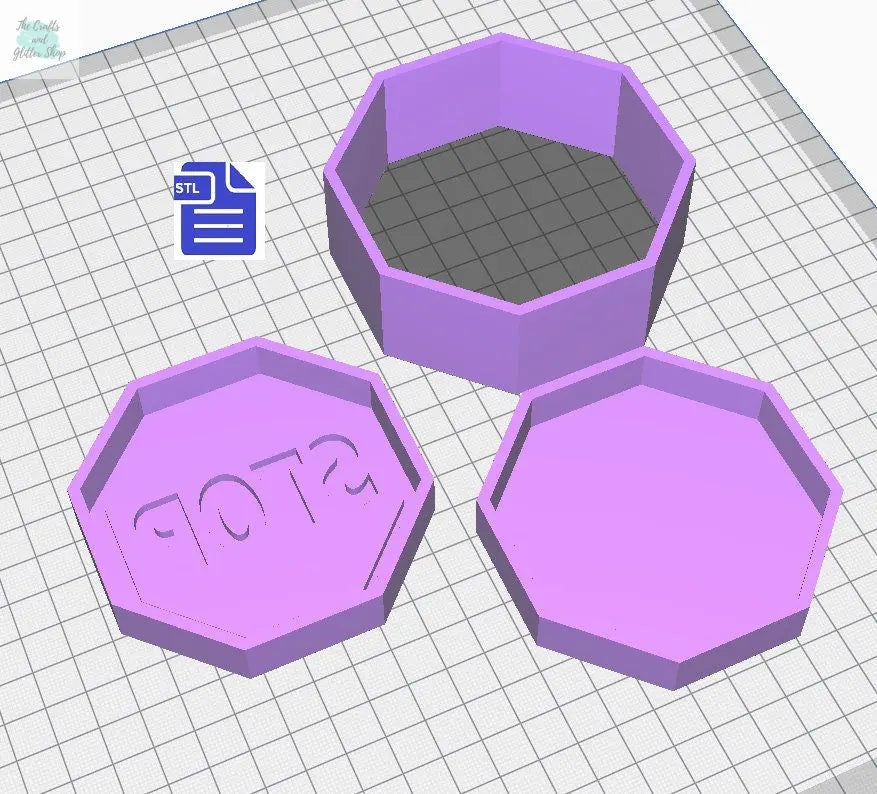 3pc Stop Sign Bath Bomb Mold STL File - for 3D printing - FILE ONLY - 3 piece manual hand press mold - The Crafts and Glitter Shop