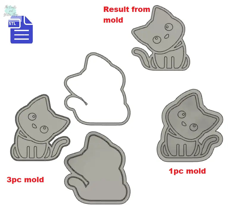 Cat Bath Bomb Mold STL File - for 3D printing - FILE ONLY - 1pc & 3pc push mold for bath bombs solid shampoo shower steamers fizzers - The Crafts and Glitter Shop