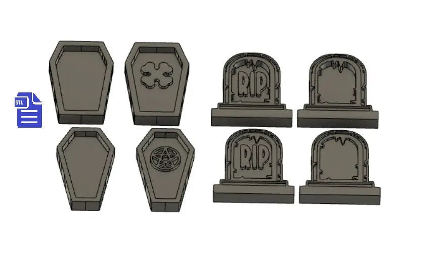Coffin Shakers & Tombstones set STL File - for 3D printing - FILE ONLY - The Crafts and Glitter Shop