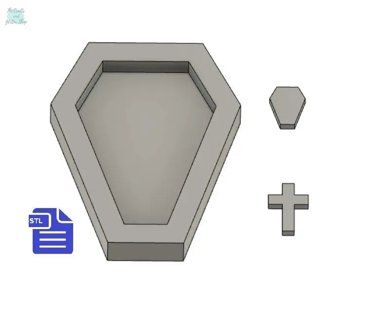 Coffin shaker with bits STL File - for 3D printing - FILE ONLY - includes coffin and cross shaker bits - The Crafts and Glitter Shop