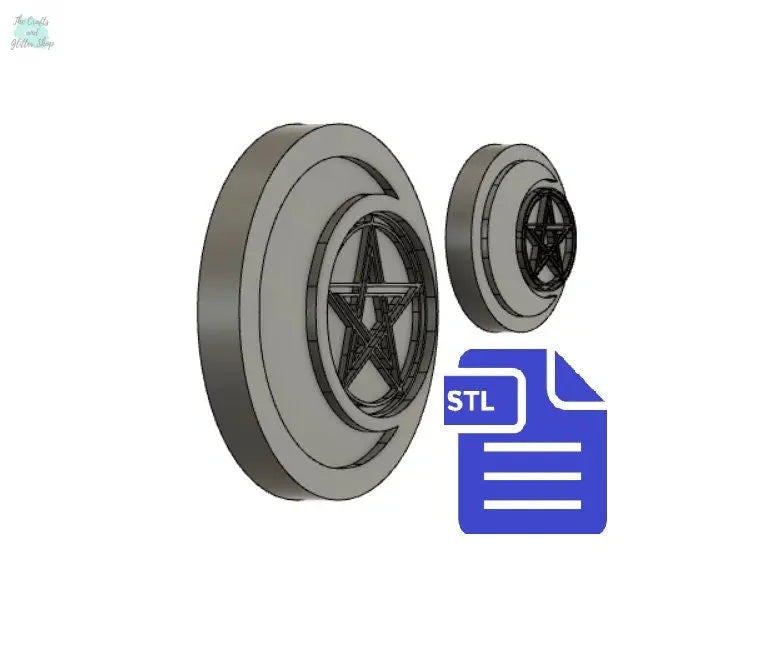 Crescent Moon with Pentacle Star STL File - for 3D printing - FILE ONLY - The Crafts and Glitter Shop