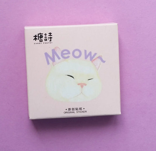 Funny White Cat Heads Sticker Flakes