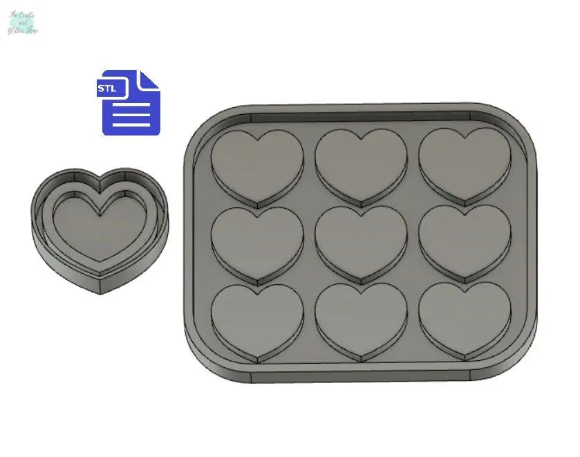 Hearts STL File - for 3D printing - FILE ONLY - includes tray for silicone mold making - Heart Shaker + Full flat hearts - diy freshies mold - The Crafts and Glitter Shop