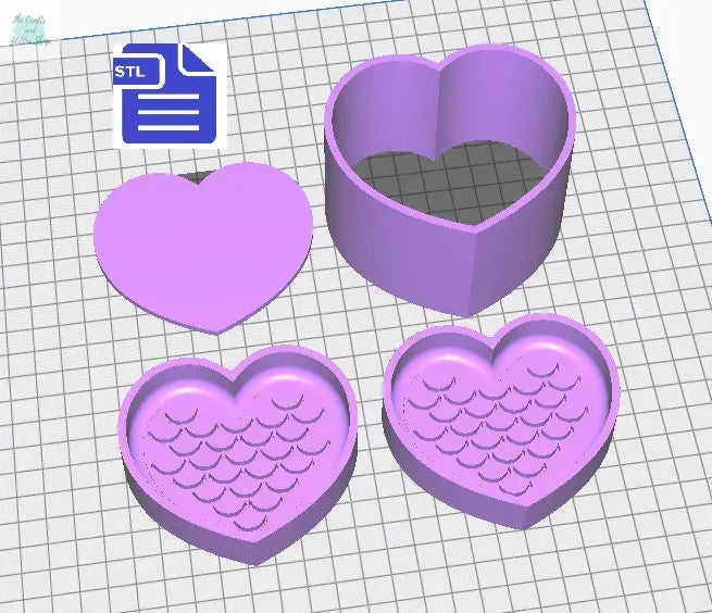 Mermaid Heart Bath Bomb Mold STL File - for 3D printing - FILE ONLY - Mermaid Bath Bomb Press Mould - 2 in 1 design comes with 4 pieces - The Crafts and Glitter Shop