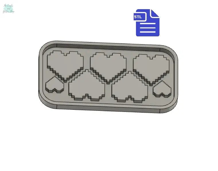 Pixel Hearts STL File - for 3D printing - FILE ONLY - includes tray to make your own silicone mold - diy freshies mold - The Crafts and Glitter Shop