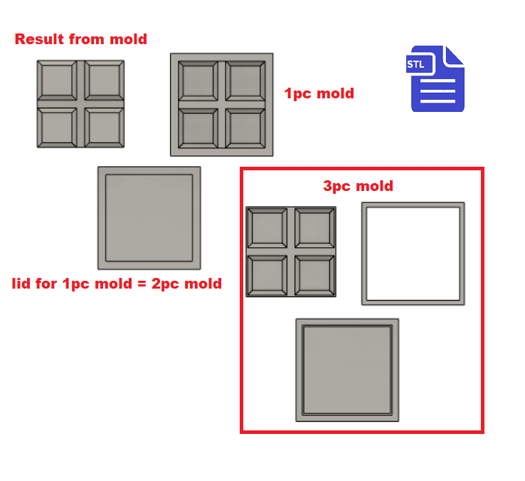 1pc + 2pc + 3pc Cube Snap Bar Bath Bomb Mold STL File - for 3D printing - FILE ONLY - plain snap bar mold for solid shampoo shower steamers - The Crafts and Glitter Shop