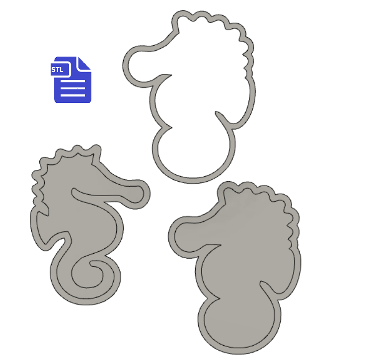 3pc Seahorse Bath Bomb Mold STL File - for 3D printing - FILE ONLY - The Crafts and Glitter Shop