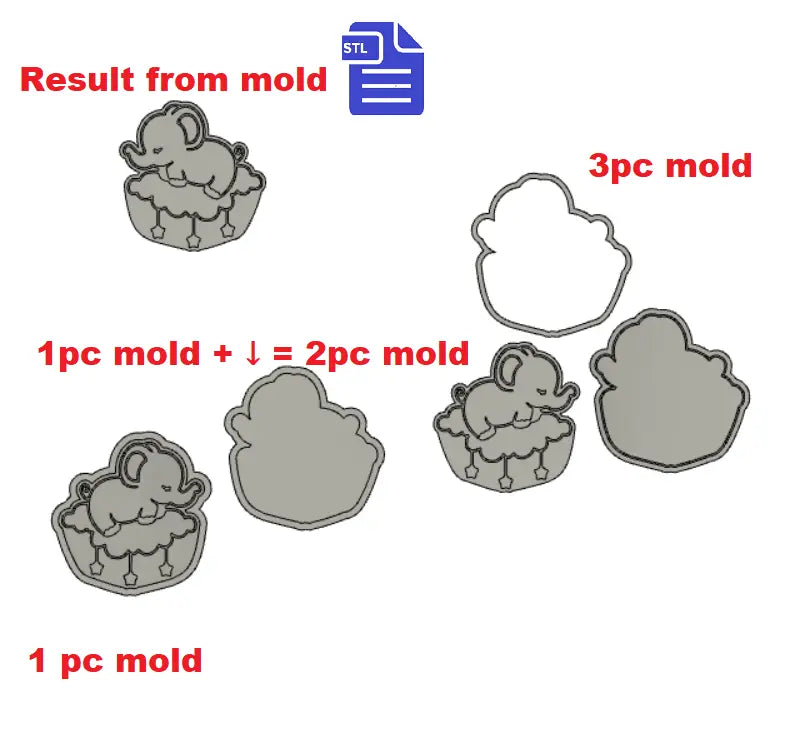 Sleeping Elephant Bath Bomb Mold STL File - for 3D printing - FILE ONLY - 1pc + 2pc + 3pc mold for bath bombs solid shampoo shower steamer - The Crafts and Glitter Shop