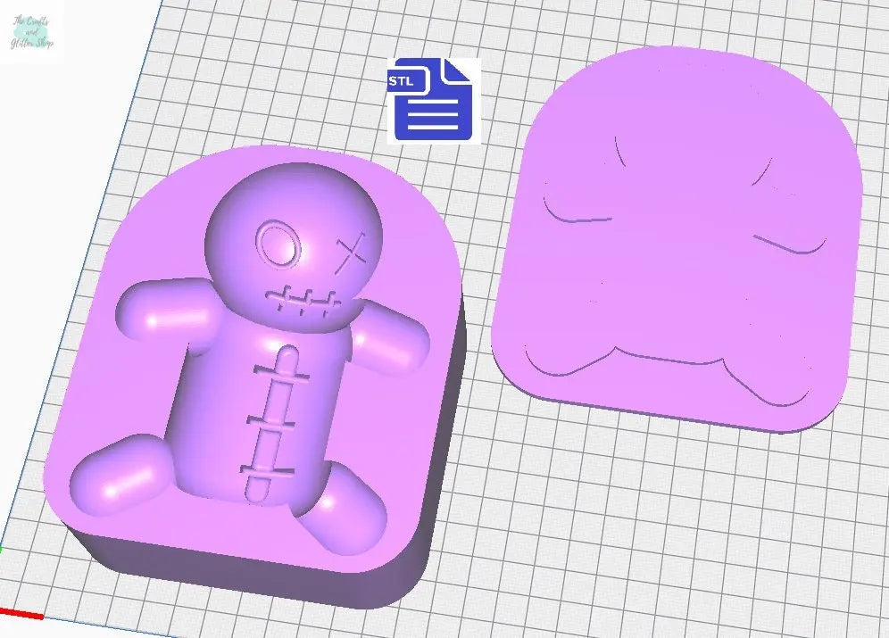 Voodoo Doll Bath Bomb Mold STL File - for 3D printing - FILE ONLY - 2 piece Hand Press Voodoo Bath Bomb Mold - Bubble Voodoo Doll