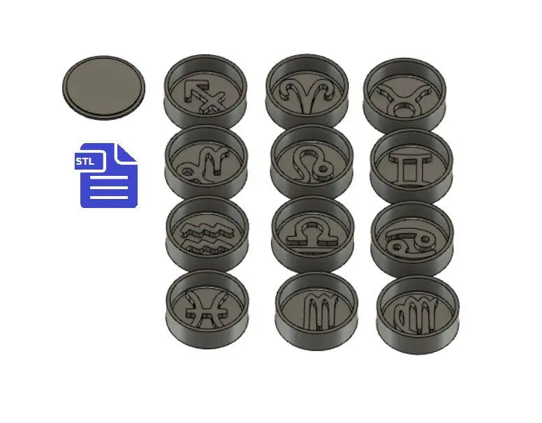 Zodiac Signs Bath Bomb Mold STL File - for 3D printing - FILE ONLY - Star Symbols Bath Bomb Press - Shower Steamer Disc Bar Mold - Circle - The Crafts and Glitter Shop