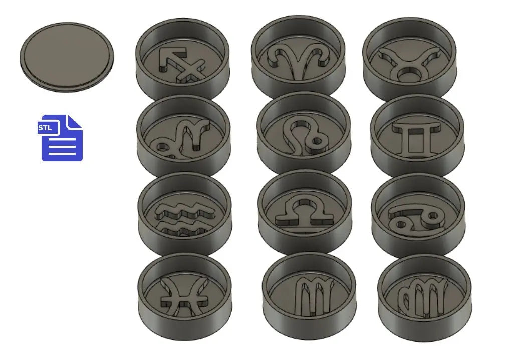 Zodiac Signs Bath Bomb Mold STL File - for 3D printing - FILE ONLY - Star Symbols Bath Bomb Press - Shower Steamer Disc Bar Mold - Circle - The Crafts and Glitter Shop