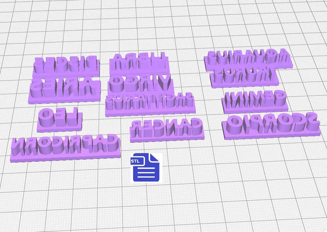 Zodiac Signs Stamp STL File - for 3D printing - FILE ONLY