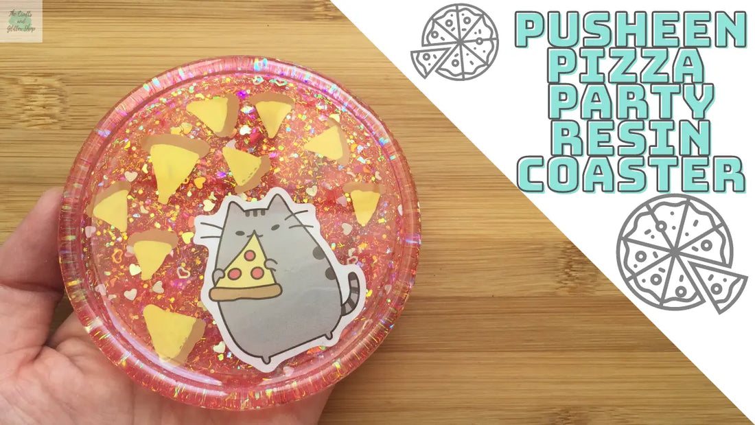 DIY Pusheen pizza party resin coaster