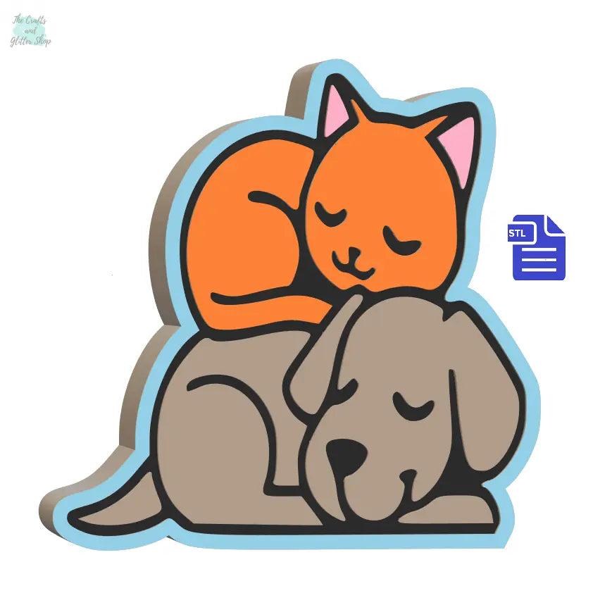 1pc + 2pc + 3pc Cat sleeping on top of Dog Bath Bomb Mold STL File