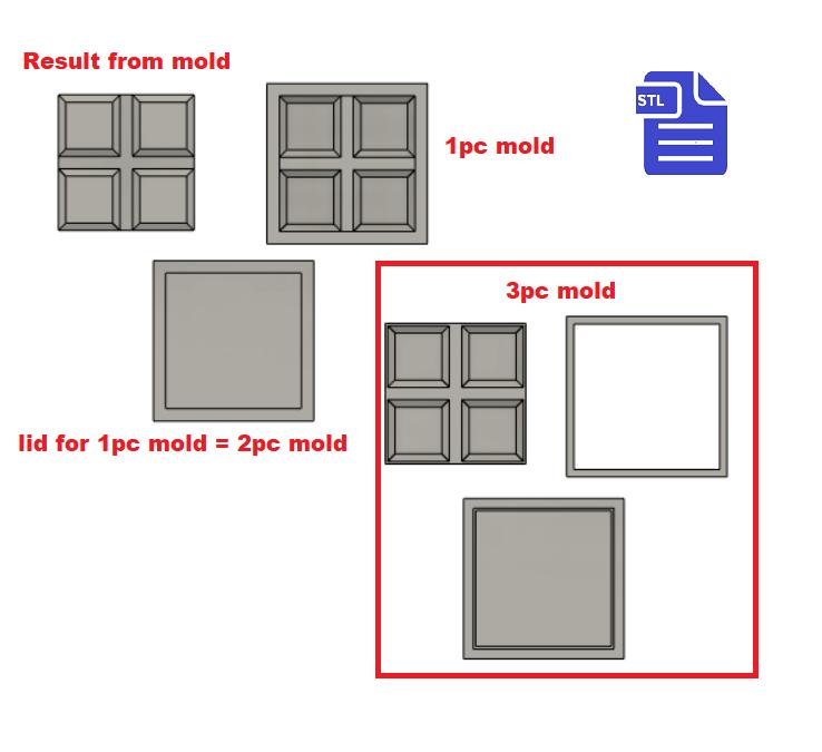 1pc + 2pc + 3pc Cube Snap Bar Bath Bomb Mold STL File