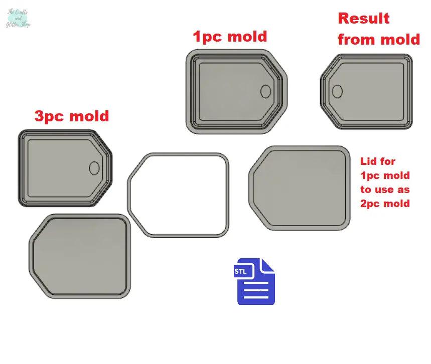 1pc + 2pc + 3pc Gift Tag Bath Bomb Mold STL File