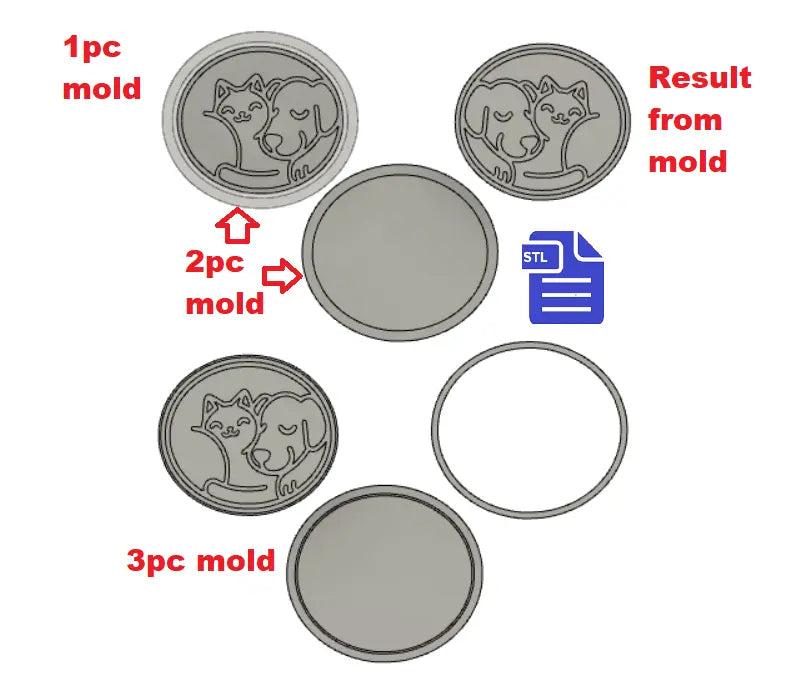 1pc + 2pc + 3pc Sleeping curled dog & cat Bath Bomb mold STL File
