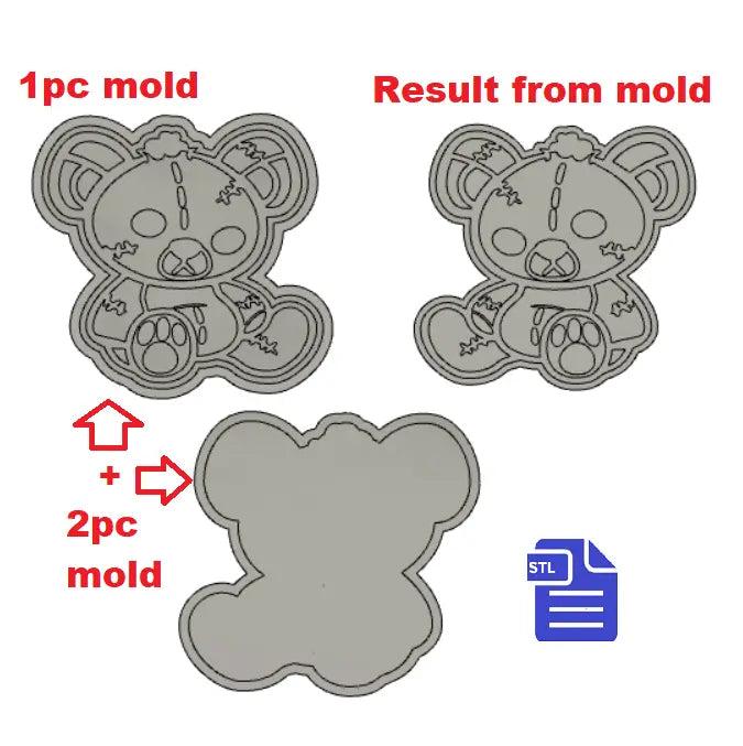 1pc & 2pc Damaged Teddy Bear Bath Bomb Mold STL File