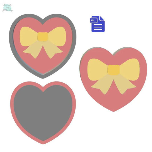 1pc + 2pc Heart Gift Box Bath Bomb Mold STL File