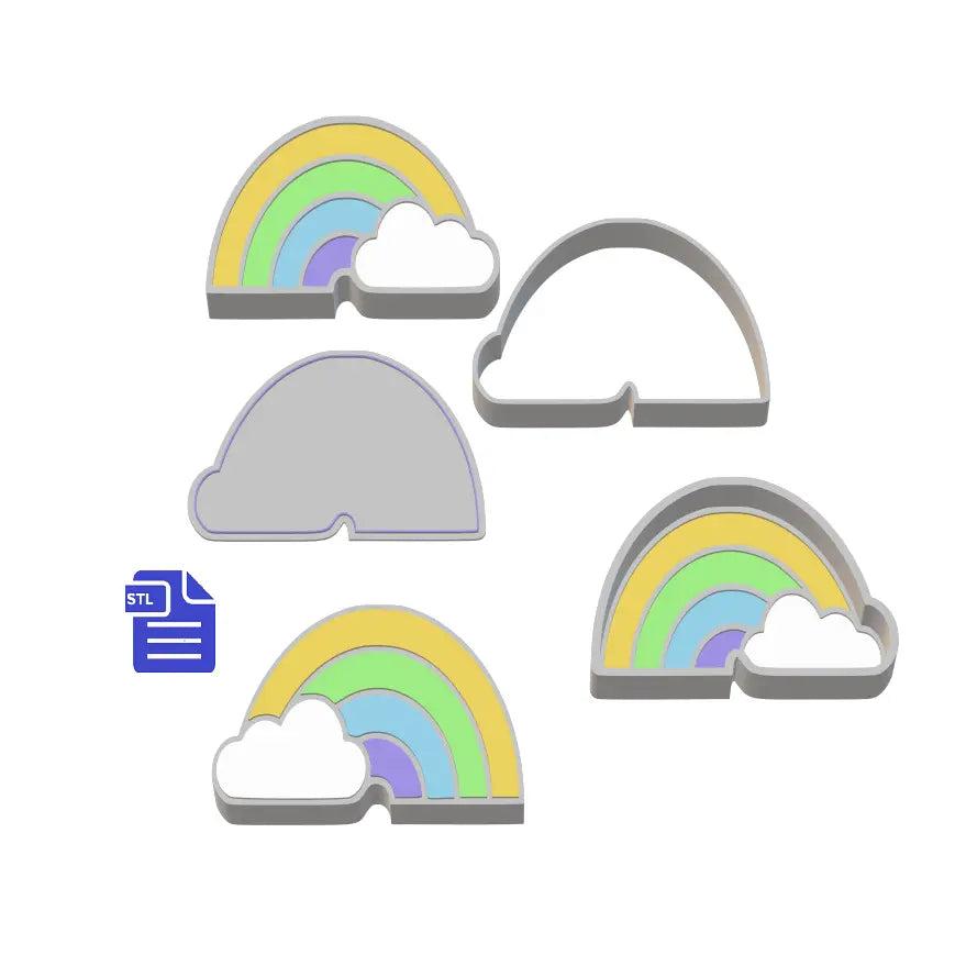 1pc & 3pc Rainbow Cloud Bath Bomb Mold STL File
