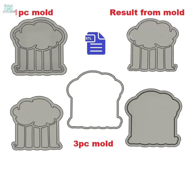 1pc & 3pc Rainbow Cloud Bath Bomb Mold STL File