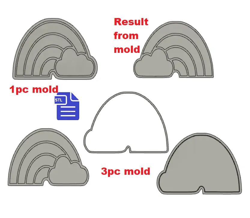 1pc & 3pc Rainbow Cloud Bath Bomb Mold STL File