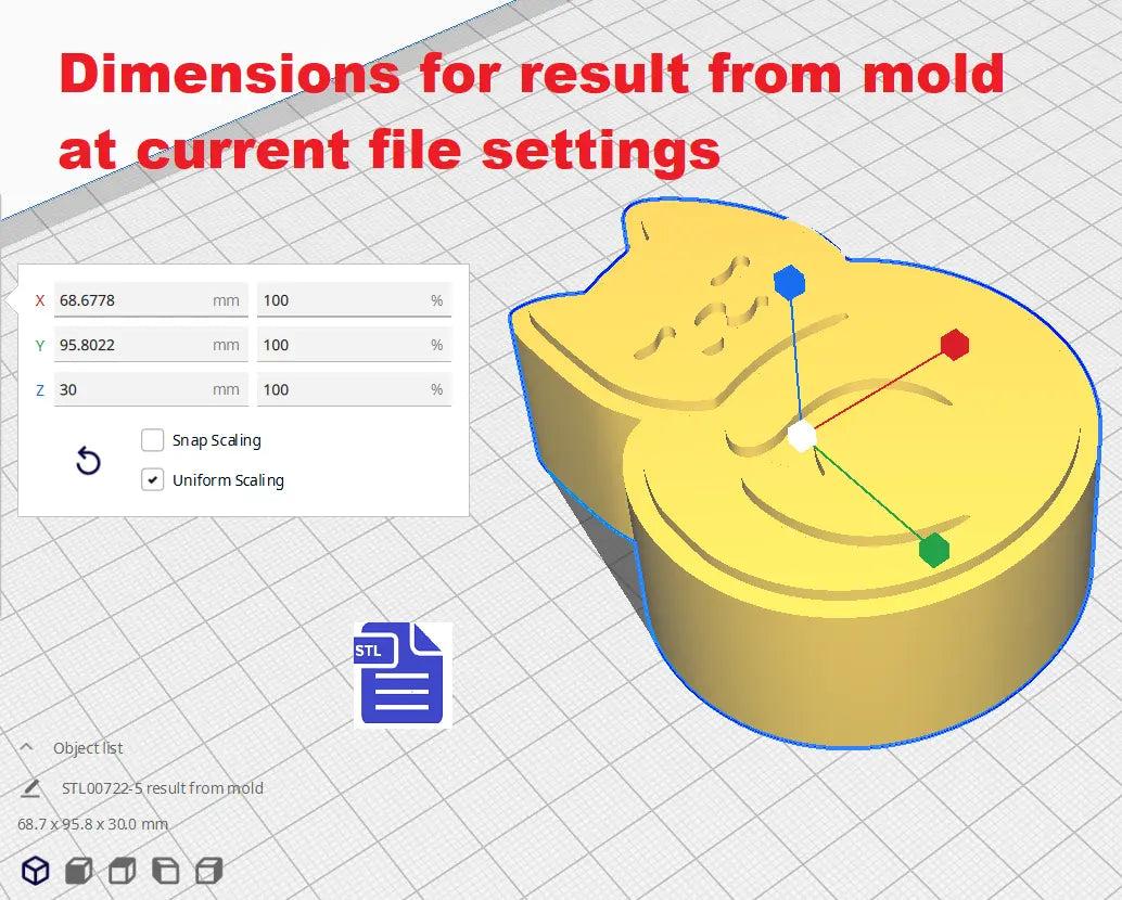1pc & 3pc Sleepy Cat Bath Bomb Mold STL File