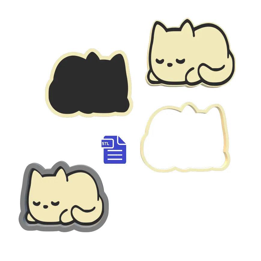 1pc & 3pc Sleepy Kitty Bath Bomb Mold STL File
