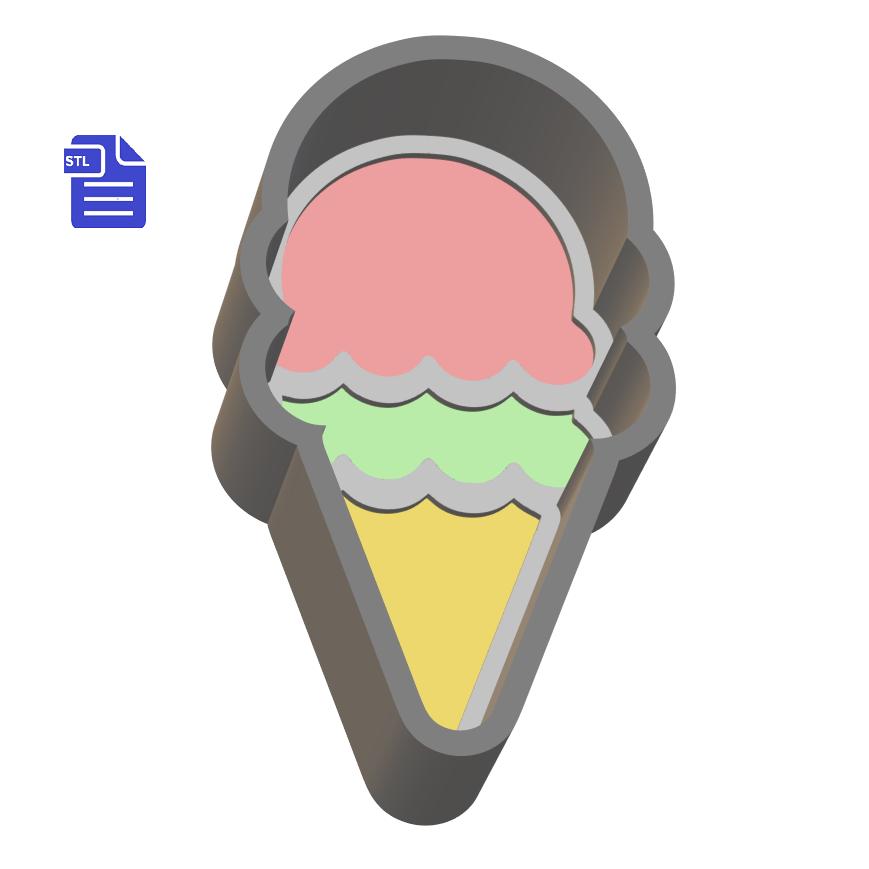 1pc Double Scoop Ice Cream Cone Bath Bomb Mold STL File