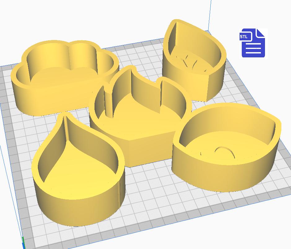 1pc Set of 5 Elements Bath Bomb Mold STL File