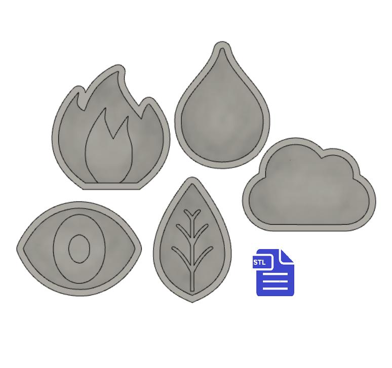 1pc Set of 5 Elements Bath Bomb Mold STL File