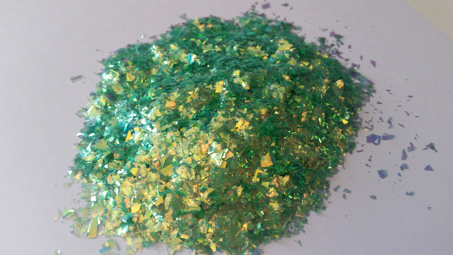 Iridescent Green Cellophane Glitter Flakes - The Crafts and Glitter Shop