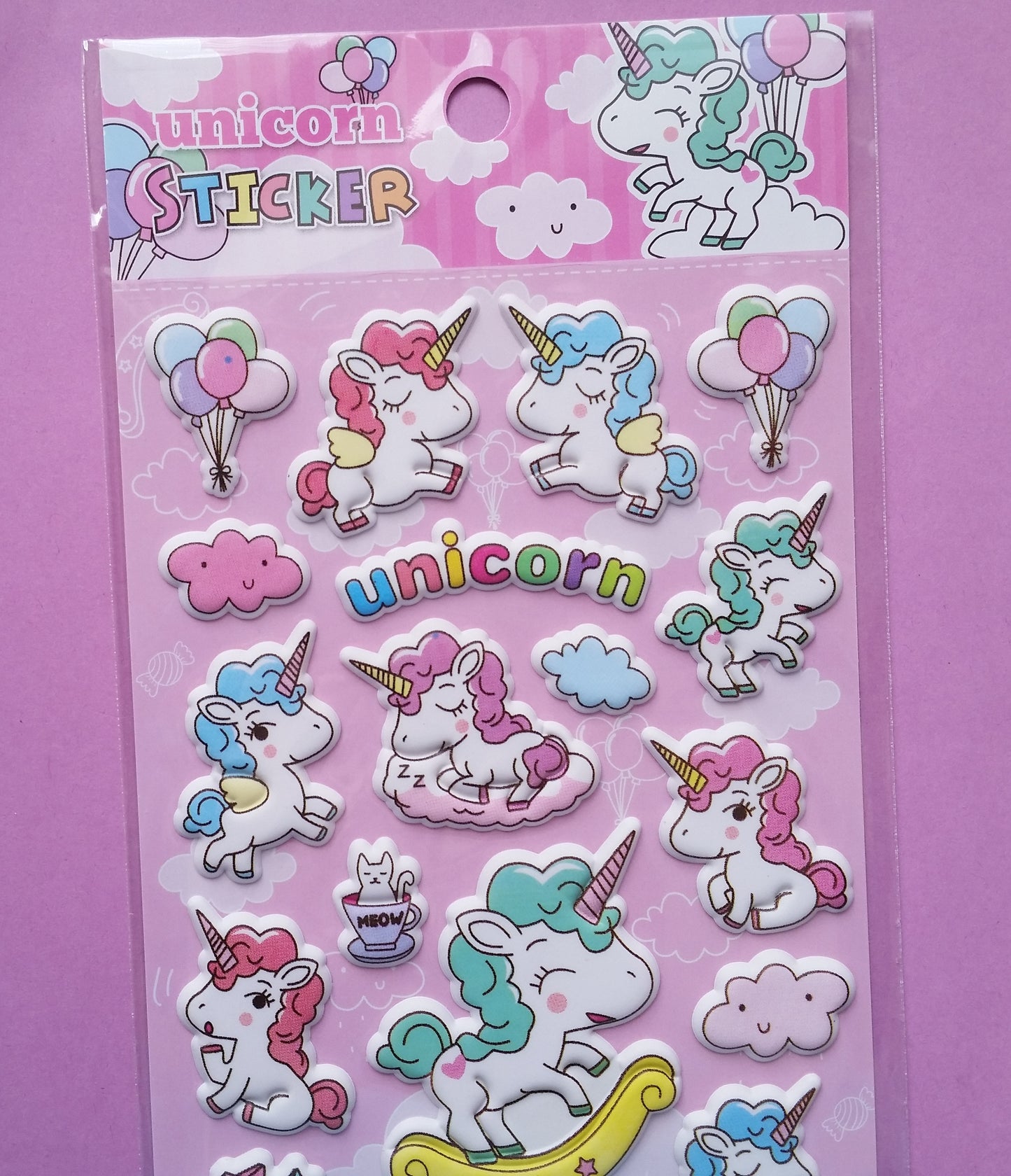 Unicorn Puffy Stickers - 1 Sheet