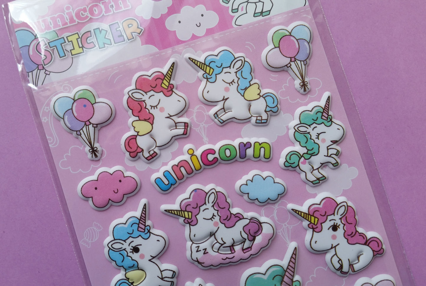 Unicorn Puffy Stickers - 1 Sheet