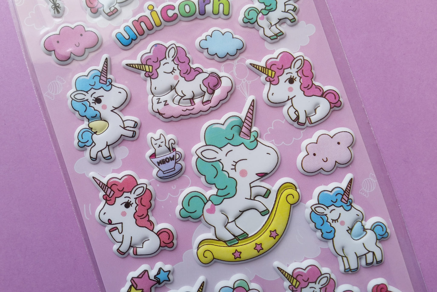 Unicorn Puffy Stickers - 1 Sheet