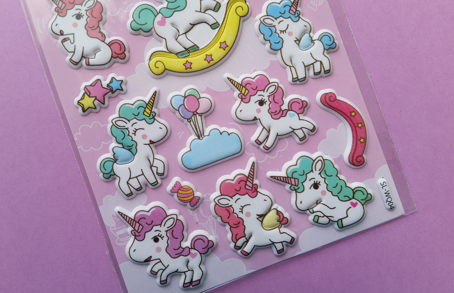 Unicorn Puffy Stickers - 1 Sheet