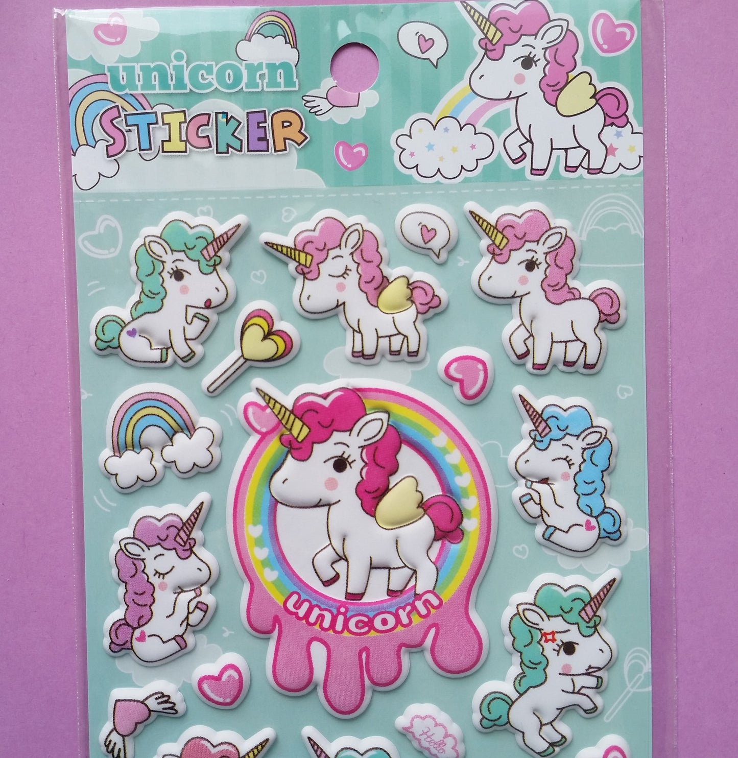 Unicorn Puffy Stickers - 1 Sheet